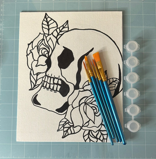 Paint with me canvas - Skull & Rose