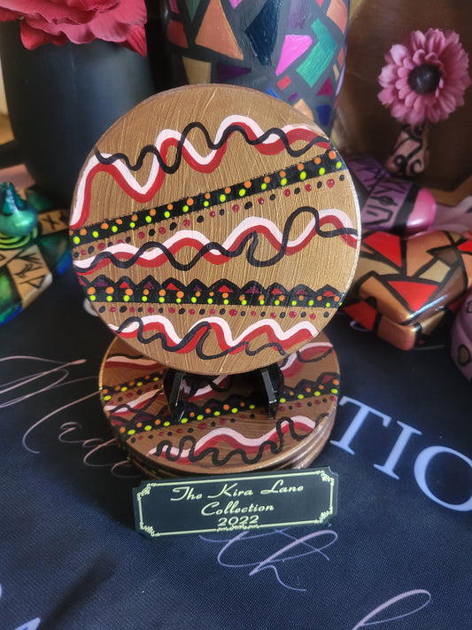 Hand Painted Coasters - Bronze Tribal